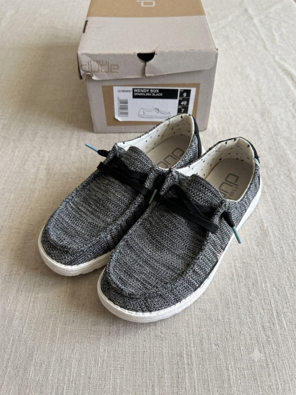 Hey Dude womens Slip-On Sneakers in Black and White